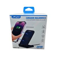 SUPER CARGADOR INALAMBRICO CON SOPORTE PARA CELULARNegro