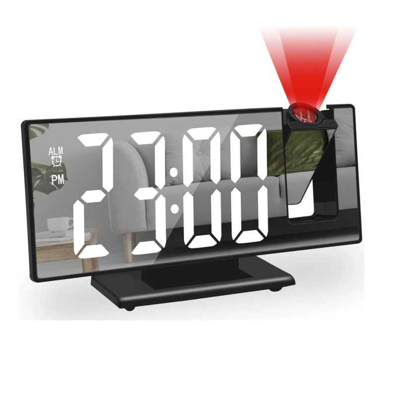 Reloj Digital Proyector 180 Grados Despertador Espejo Temperatura 12-24H