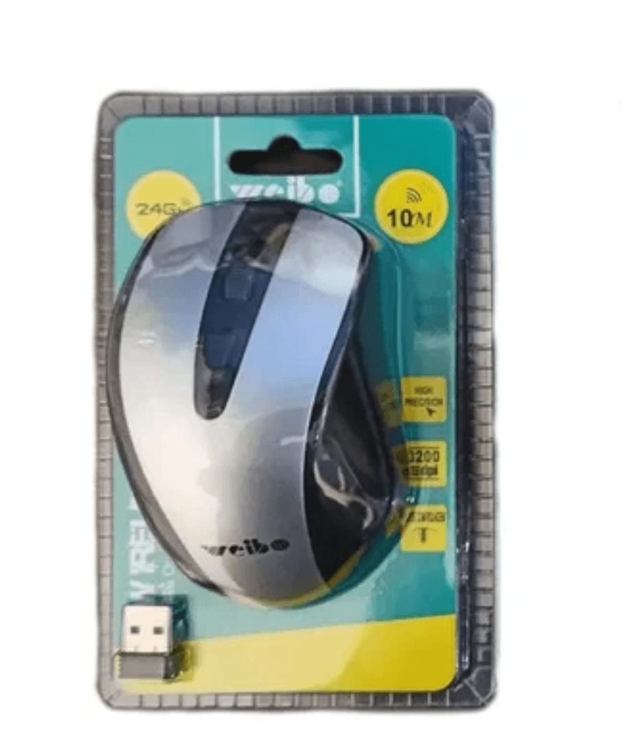 Mouse Óptico Inalámbrico Usb Weibo 2.4 Ghz Wireless - NEGRO CON PLATA