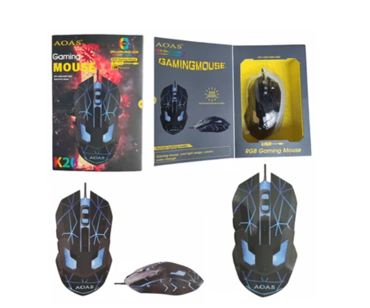 Mouse Gamer Aoas K20 Rgb Iluminacion Led 3200 Dpi Cable 1.8m