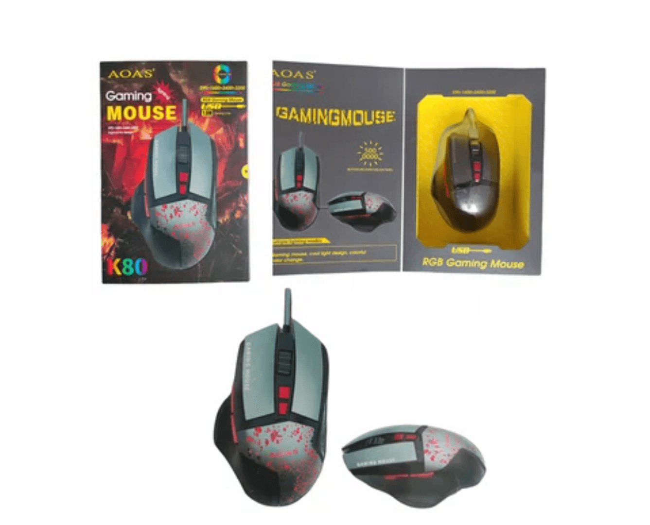 Mouse Gamer Aoas K80 Rgb Iluminacion Led 3200 Dpi Cable 1.8m