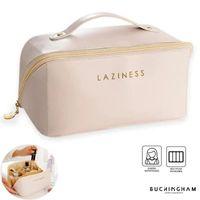 Combo Neceser Estuche De Cosméticos Beige + Brochas de Maquillaje profesionales Set 15 piezas Negro