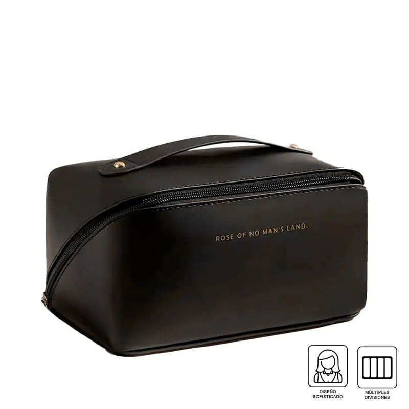 Combo Neceser Estuche De Cosméticos Negro + Brochas de Maquillaje profesionales Set 15 piezas Negro