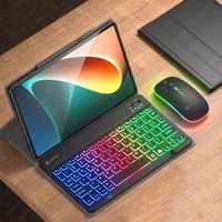 Combo Kit Teclado y Mouse Luces RGB Inalámbrico Negro + Mousepad Gamer DREIZT RGB Multicolor 30CM X