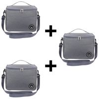 Lonchera Térmica Bolsa Almuerzo Impermeable con Correa Portátil HYC280040 Gris pack de 3x