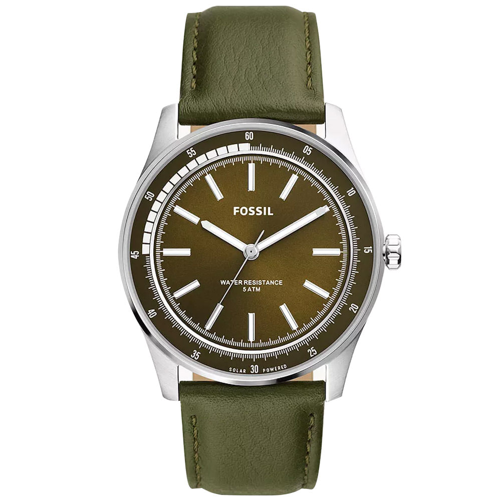Reloj Fossil Sullivan BQ2663 Solar Acero Inoxidable Correa de Cuero y Dial Verde