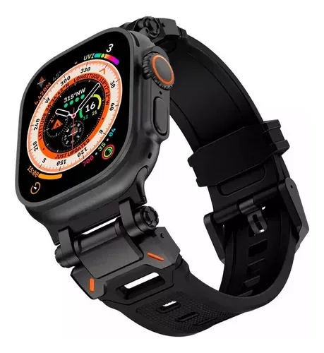 Correa de Silicona con Hebilla Acero Para Applewatch 42-44-45-49mm Negro