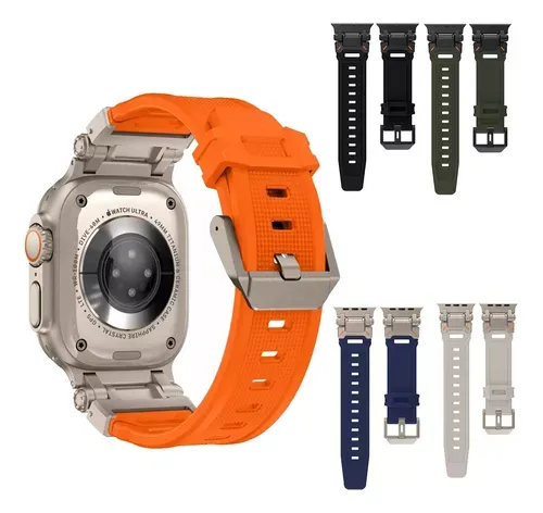 Correa de Silicona con Hebilla Acero Para Applewatch 42-44-45-49mm Anaranjado