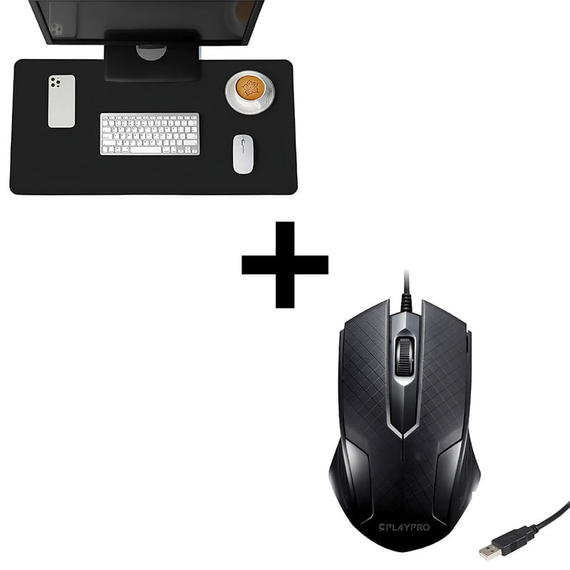 Mouse Ergonómico Usb Pc Laptop Computadora Negro PLaypro TYM350006 + mousepad para escritorio dreizt