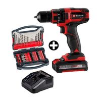 COMBO Taladro Percutor Inalámbrico Einhell TE-CD 18/44 Li-i + Bateria 2.5 Ah + Caja de brocas para madera, metal y piedra x41u KWB
