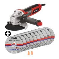 COMBO Amoladora 4 1/2"" 850w Tc-ag 125 Einhell + 10 discos de corte metal 115x1,0mm KWB