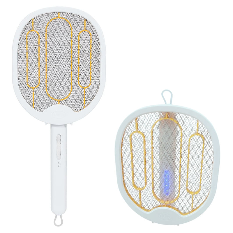 Raqueta Plegable 180° Mata Mosca Mosquito Recargable Con Usb Blanco