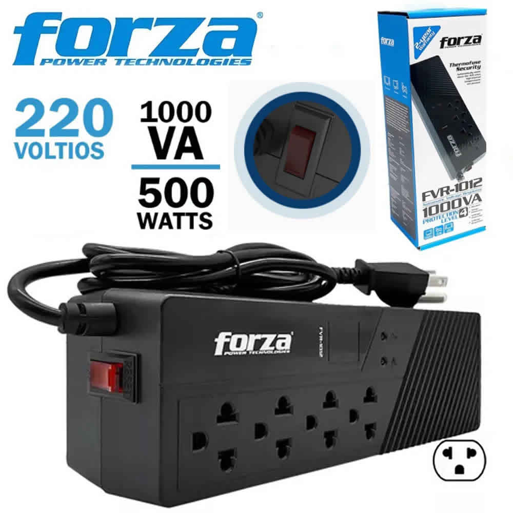 ESTABILIZADOR FORZA 1000 VA FVR-1012USB 500W 4 TOMAS NEGRO