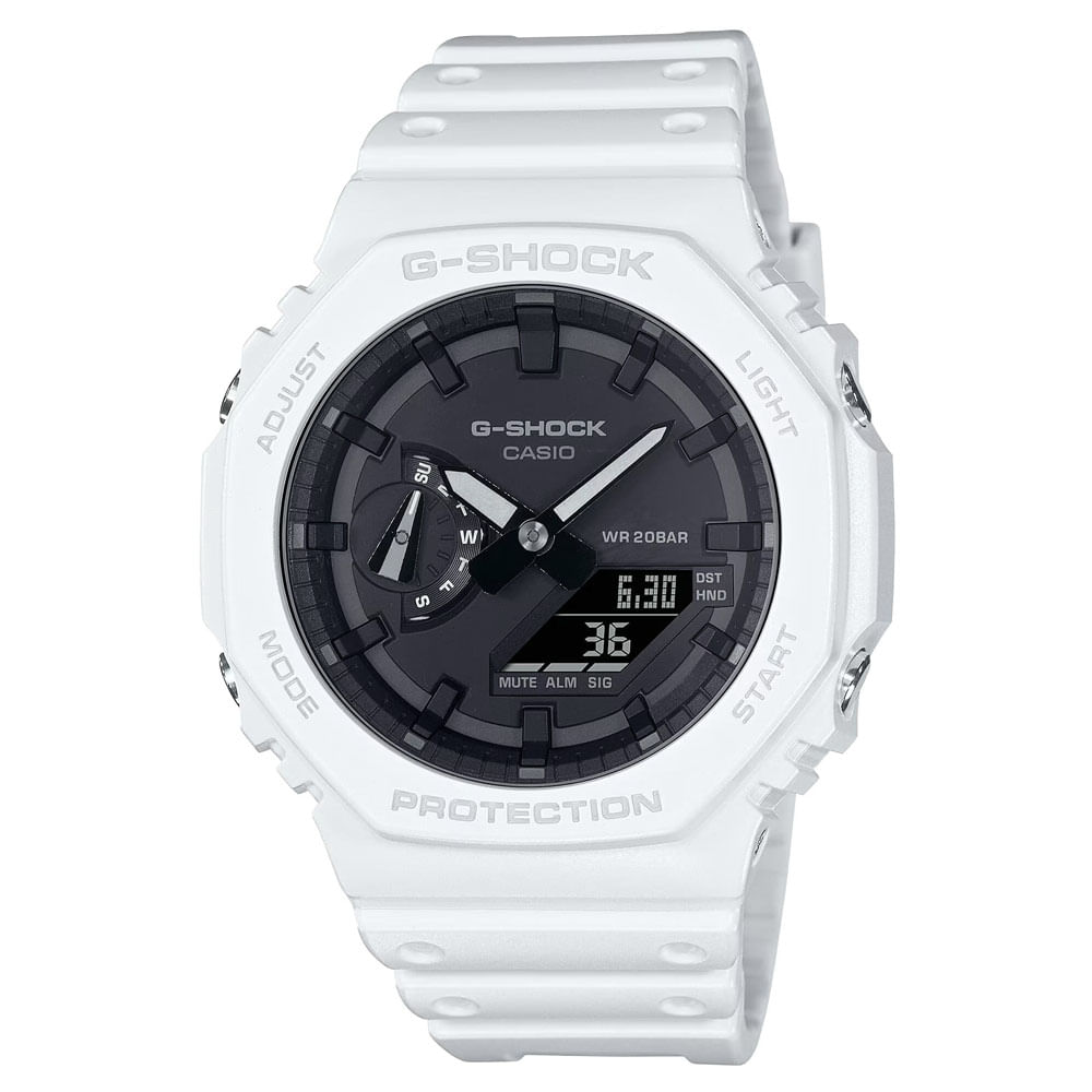 Reloj Casio G-Shock Carbon Core GA2100-7A Digital Análogo Luz Led Acuático Resina Blanco