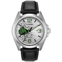 Reloj Citizen Eco Drive Marvel Hulk AW1431-24W Solar Fecha Acero Inoxidable Correa de Cuero Negro