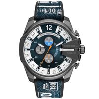 Reloj Diesel Mega Chief DZ4541 Fecha Cronometro Acero Inoxidable Gunmetal Correa Silicona Dial Azul
