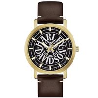 Reloj Bulova Harley Davidson 77A100 Edicion Limitada Acero Inoxidable Dorado Correa Cuero Marrón