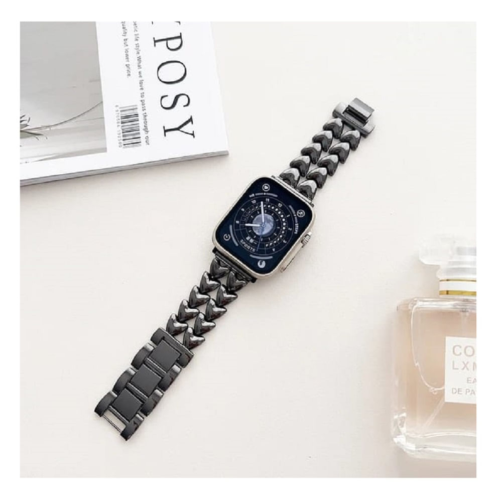 CORREA DOBLE CORAZON DE ACERO PARA WATCH 42-44-45-46-49MM-NEGRO