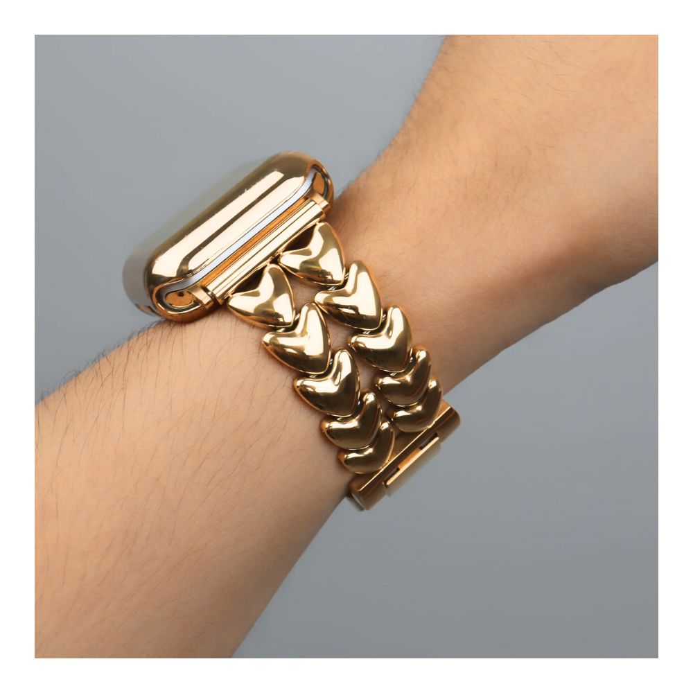 Pulsera para Apple Watch de metal Dorado doble corazon 42-44-45-49mm