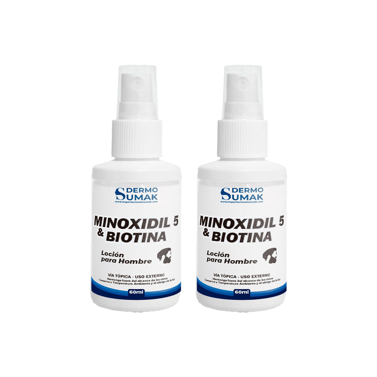 2 Locion Minoxidil 5% & Biotina 60ml Dermo Sumak