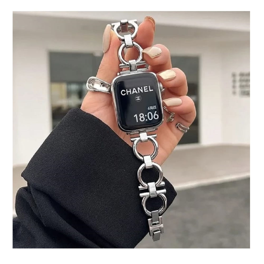 Correa Para Applewatch y Watch Acero Chanel 42-44-45-49mm Plata