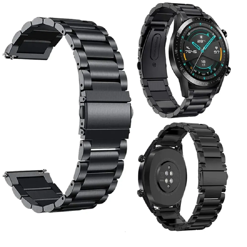 CORREA DE ESLABONES ACERO INOX PARA SMARTWATCH 22MM NEGRO