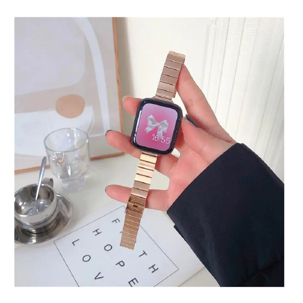Correa Para Applewatch Y Watch Acero Slim 42-44-45-49mm Oro Rosa