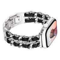 Correa Para Applewatch Y Watch Acero y Cuero  42-44-45-49mm Plata-Negro