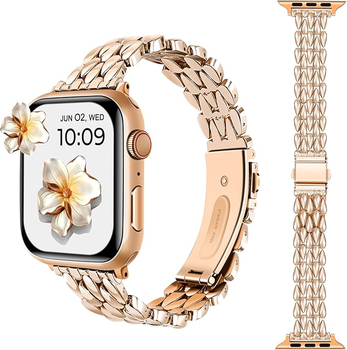 Correa Para Applewatch Y Watch Acero Rice 42-44-45-49mm Oro Rosa