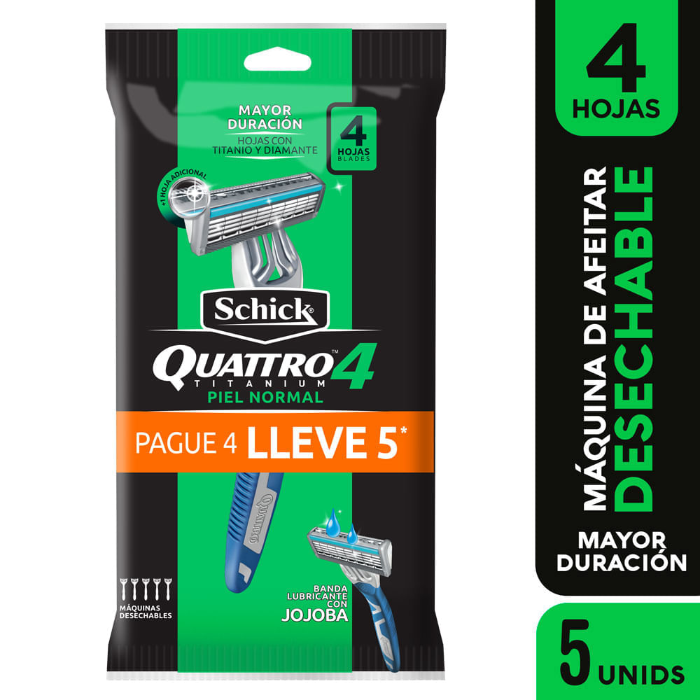 Máquina de Afeitar SCHICK Quattro Titanium Paquete 5un