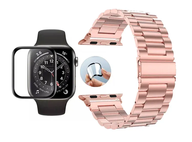 CORREA DE ESLABONES ACERO INOX PARA SMARTWATCH 22MM ROSADO