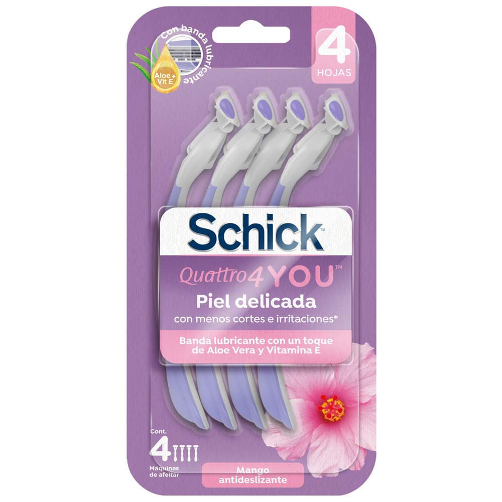 Maquina de Afeitar SCHICK Quattro You Piel Delicada Paquete 4un