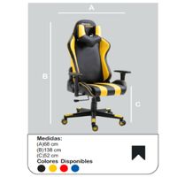 Silla Masajeadora Gamer Collins color Negro/Amarillo Ergonomica TU MESITA