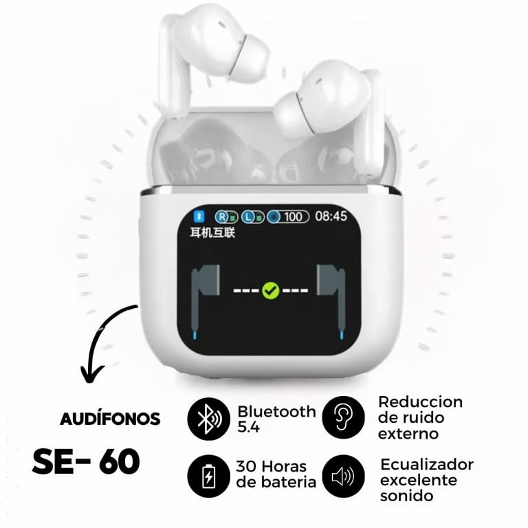 AUDIFONOS CON PANTALLA SE60 HD ANC+ENC BLANCO