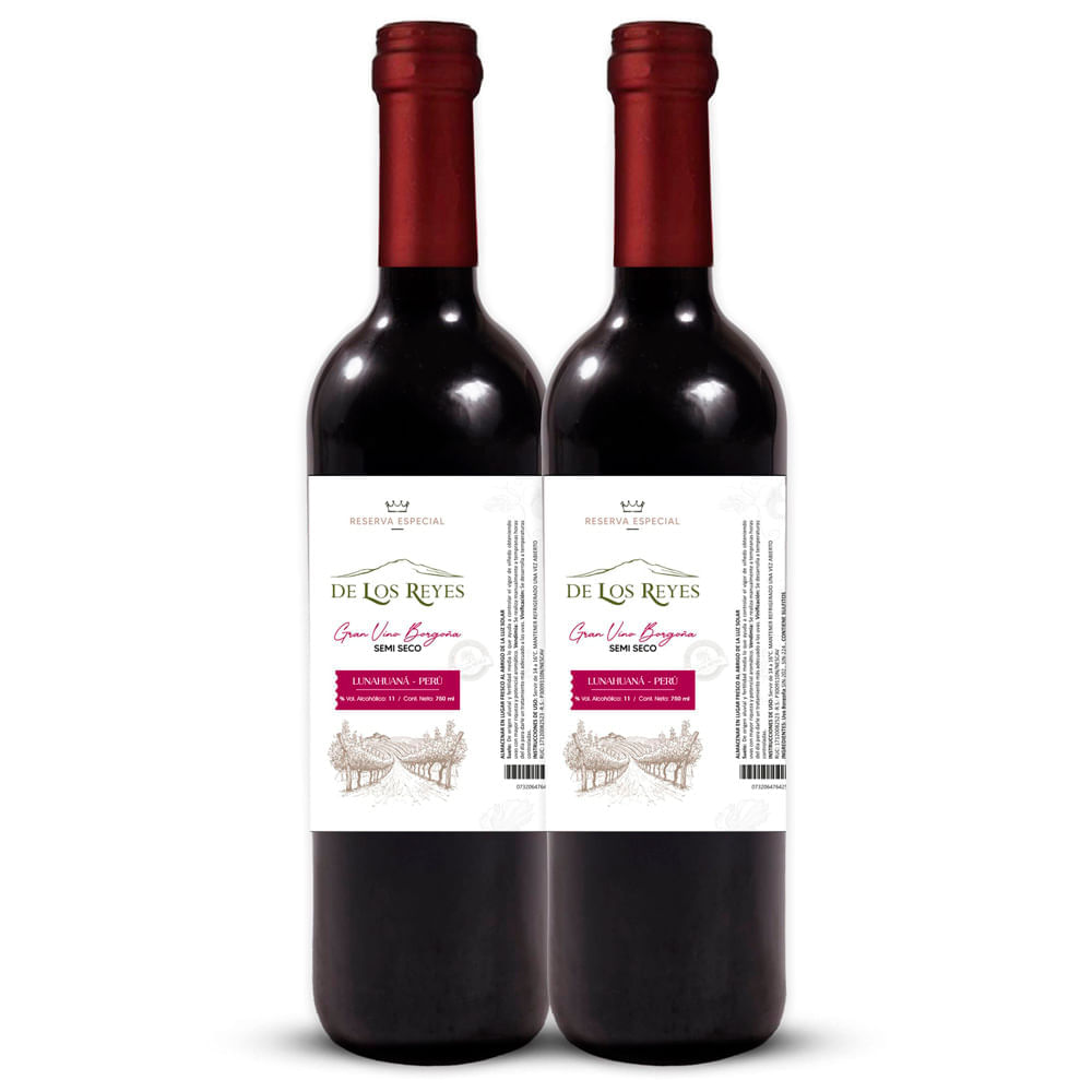 Pack Vino Tinto DE LOS REYES Borgoña Botella 750ml x 2un