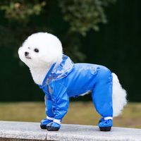 Impermeable Completo Para Perros O Gatos Con Capucha Y Zapatos Azul Talla M