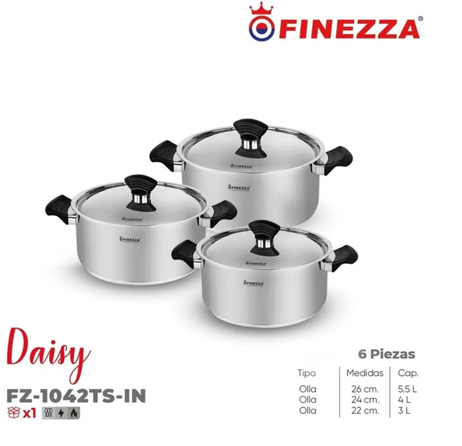 Juego Ollas de acero 6 Pzas Finezza (FZ-1042TS-IN)