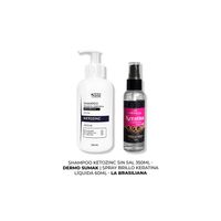 SHAMPOO SIN SAL KETOZINC 350ML+ SPRAY BRILLO KERATINA LÍQUIDA 60ML