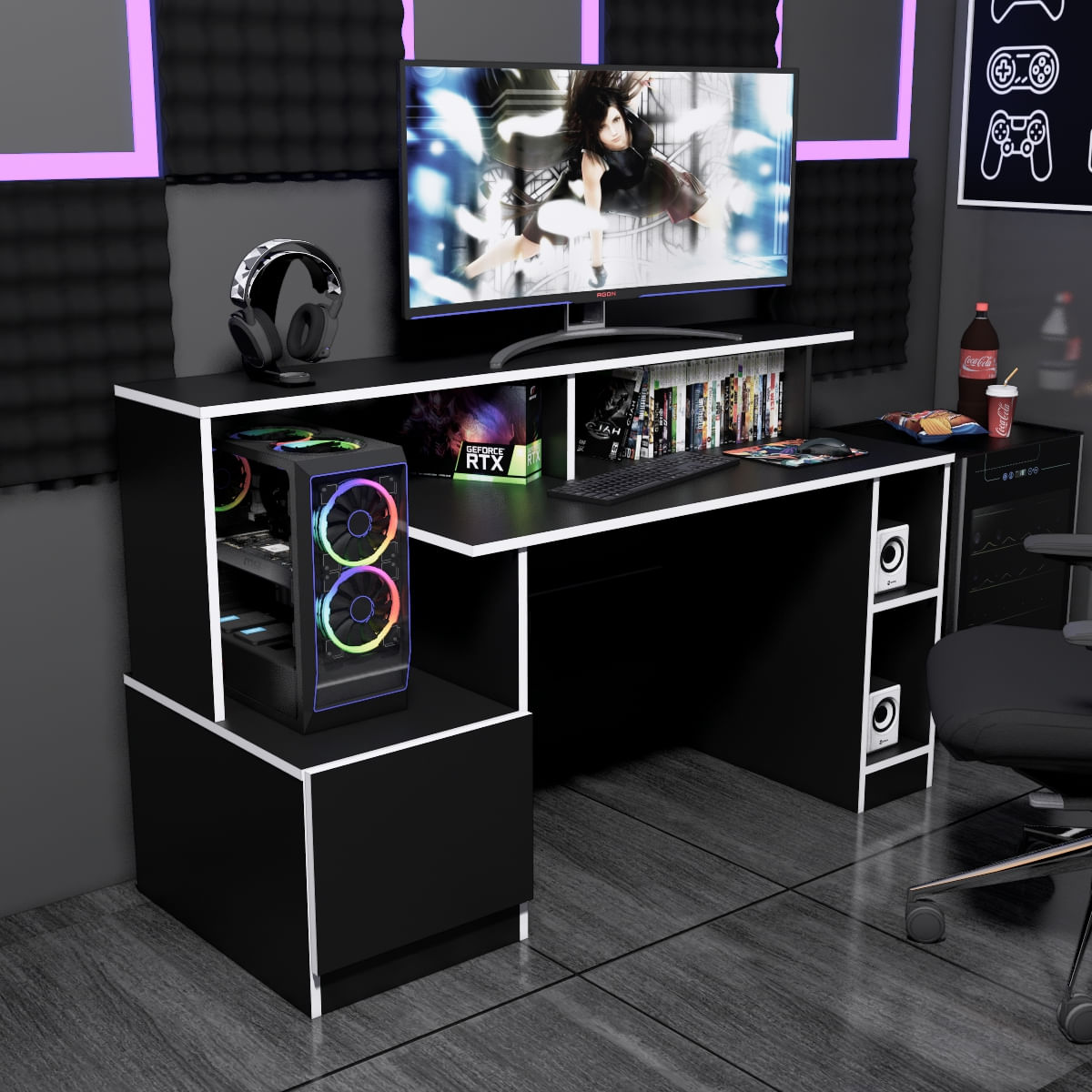 Escritorio Gamer NR 13 150cm Movenda Negro