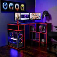 Escritorio Gamer en L 133x80cm NR 11 Movenda Negro/ Rojo