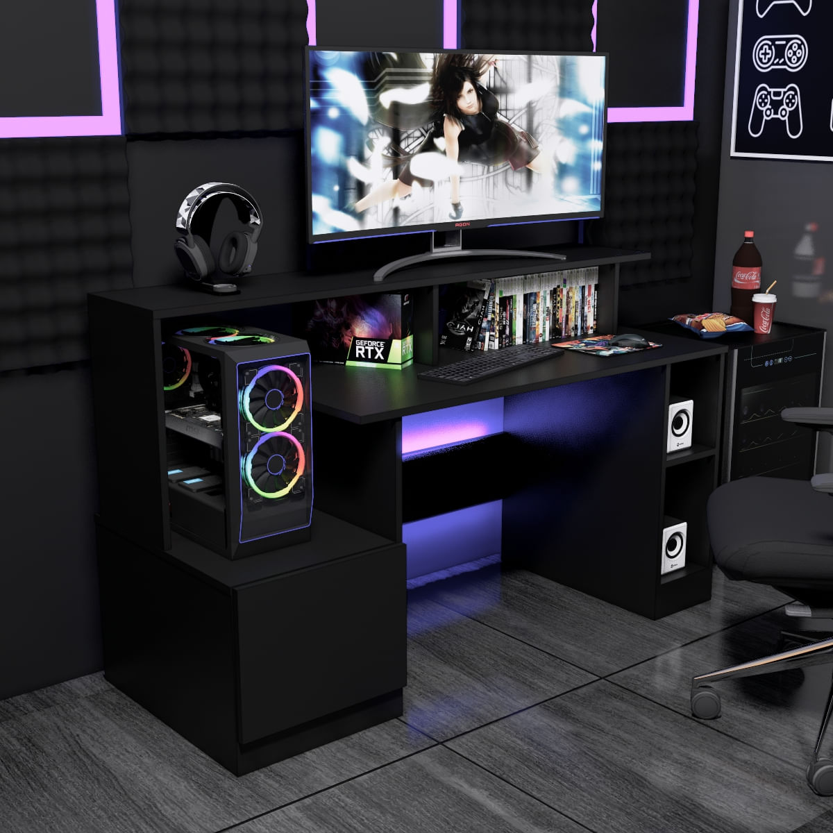 Escritorio Gamer NR 13 150cm Movenda Negro Full