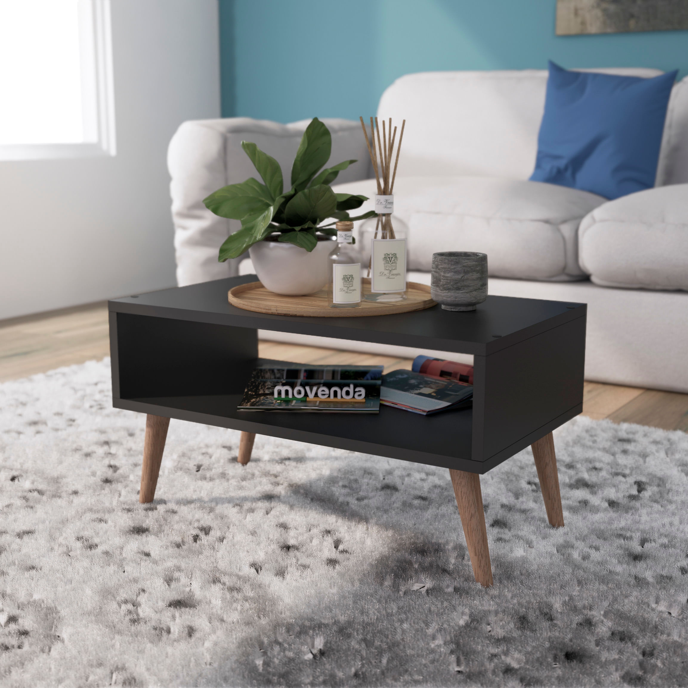Mesa de Centro Hortensia patas de madera Movenda Negro