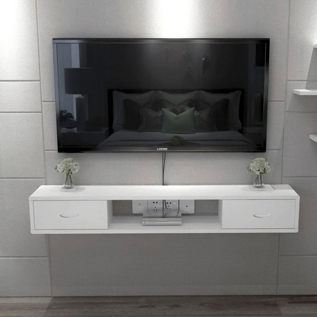 Mesa de TV Cambara 50"" Movenda Blanco Jalador Ovalado