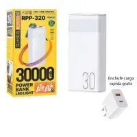 CARGADOR PORTÁTIL with LED Light 30000mAh PD20W+QC22.5W MODELO RPP-320 Blanco