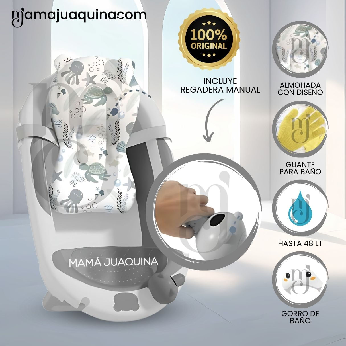 Bañera Plegable con Regadera «AQUABU» Gris
