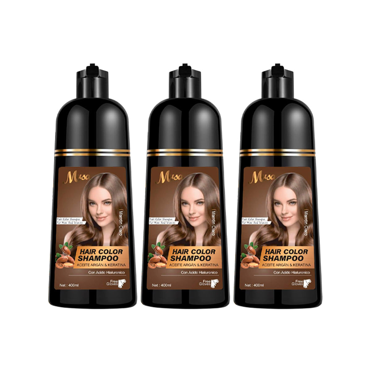 Shampoo Tinte Marron Claro 5N con Argan 400ml Musa 3 und