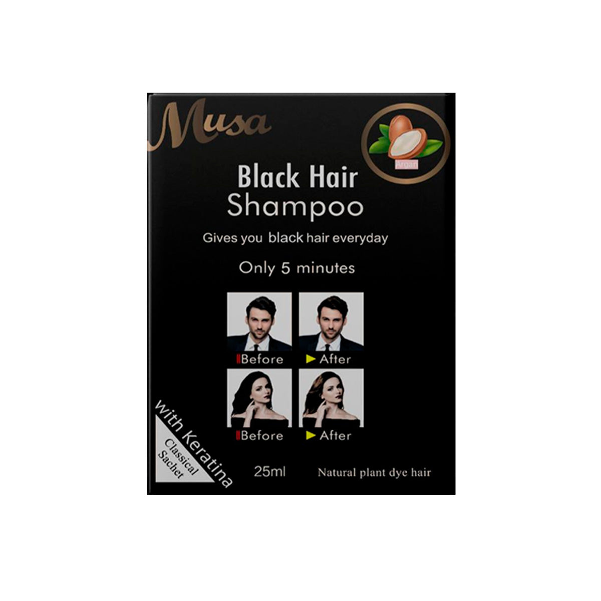 Shampoo Tinte Negro 1N con Keratina 25mlx10 en Sachets Musa