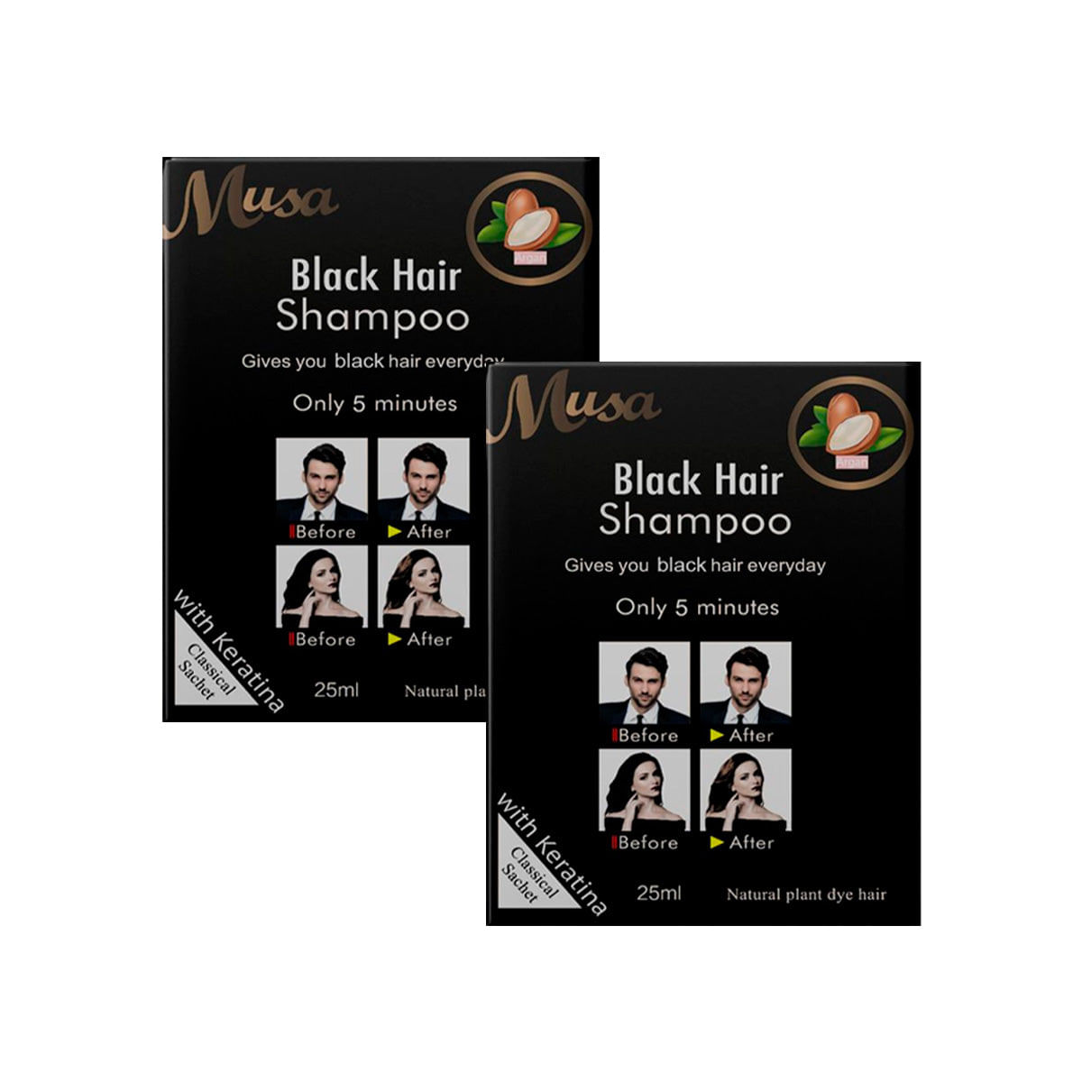 Shampoo Tinte Negro 1N con Keratina 25mlx10 en Sachets Musa 2 und