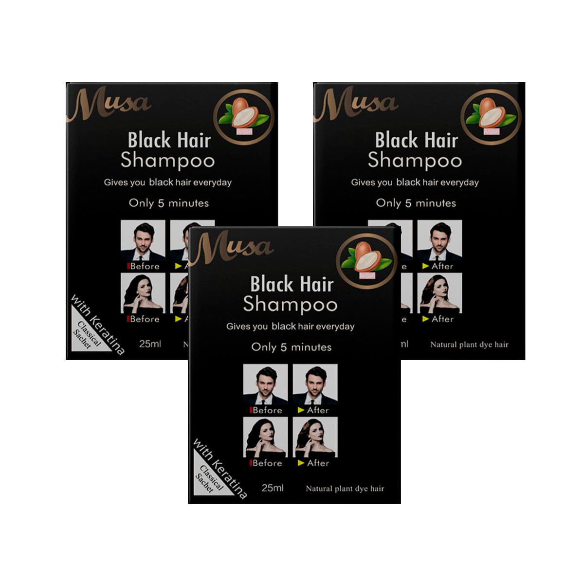Shampoo Tinte Negro 1N con Keratina 25mlx10 en Sachets Musa 3 und