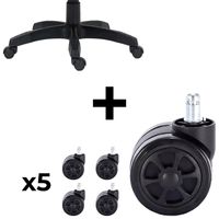Combo Base para Silla Gamer Repuesto Shine Series Negro + Pack 5 Ruedas para Silla Gamer de Oficina